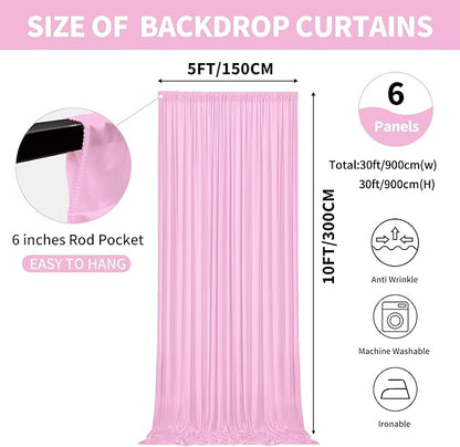 30x10ft Backdrop Curtains for Parties, 6 Panels 5x10ft Photography Backdrop Curtain with Rod Pocket,Backdrop Polyester Background Drapes,Wedding Backdrop Drapes for Birthday Baby Shower Home Decor
