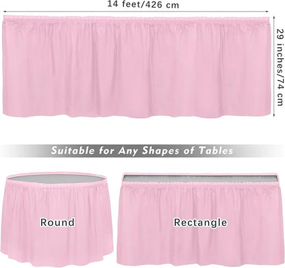 TURSTIN 2 Pieces Pink Plastic Table Skirts 14 x 29 Feet for Rectangle Tables Fitted Tablecloth Disposable Table Cover for Birthday Party, Events, Banquette Baby Shower