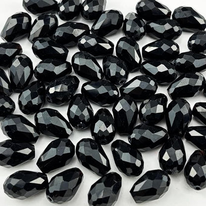 200pcs 3x5mm Teardrop Crystal Glass Beads for Jewelry Making, Faceted Vertical Hole Teardrop Glass Spacer Beads for Wind Chimes Bracelet Earring Necklace DIY Craft(Black)