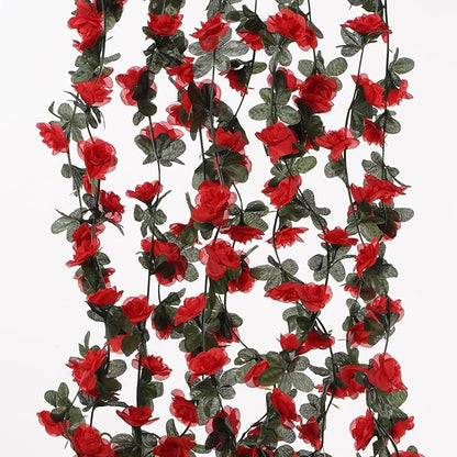 10 Pcs 82FT Flower Garland, Artificial Rose Garland Flowers Plants Fake Flower Hanging Rose Ivy, Birthday Party Valentine's Day Wedding Wall Arch Decor（Red）