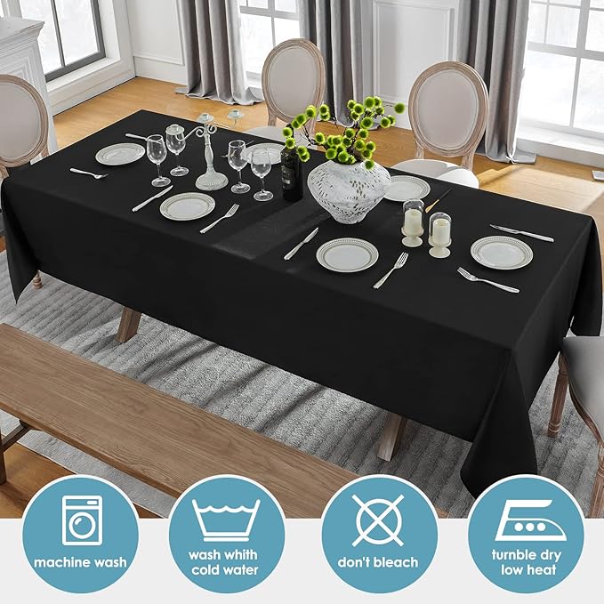 VidaFete Tablecloth 60 * 120inch Rectangle Table Cloth Polyester, Stain Wrinkle Resistant Polyester Dining Table Cover for Kitchen Dinning Party Wedding Rectangular Tabletop Buffet Decoration(Black)
