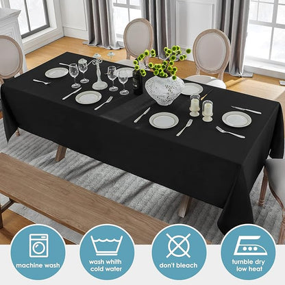 VidaFete Tablecloth 60 * 120inch Rectangle Table Cloth Polyester, Stain Wrinkle Resistant Polyester Dining Table Cover for Kitchen Dinning Party Wedding Rectangular Tabletop Buffet Decoration(Black)