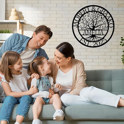 Custom Tree Of Life Metal Signs Wall Art, Personalized Family Last Name Outdoor Metal Signs, Wedding Gifts For Couple, Name Sign Customized Christmas Valentine's Day Housewarming Gifts