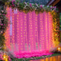 10×10ft Hot Pink Tulle Backdrop Curtain with Lights String for Parties, Sheer Photo Backdrop Curtains for Wedding Party Photography Background