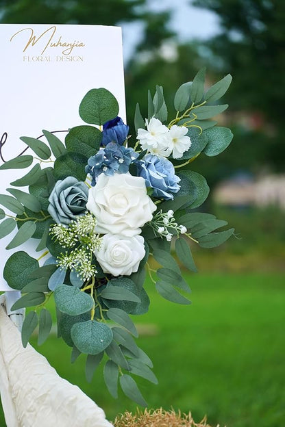 Wedding Sign Faux Flower Swag (Pack of 2) for Ceremony Party Reception Entrance Floral Decor Wall Easel Stand for Wedding Poster Welcome Sign(Blue)