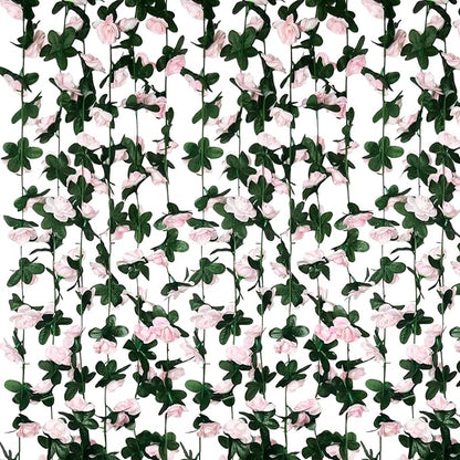 8Pcs 63Ft Light Pink Rose Garland, Fake Rose Hanging Flowers, Artificial Flower Vine, Hanging Floral Vine Garland for Wedding, Birthday Party, Wall Arch, Halloween, Christmas Garden Backdrop Decor