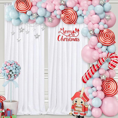 Sparkly Backdrop White Photo Backdground Curtain 3 Pack 2x8ft Sequin Fabric for Birthday Wedding Baby Shower Christmas Party Decorations