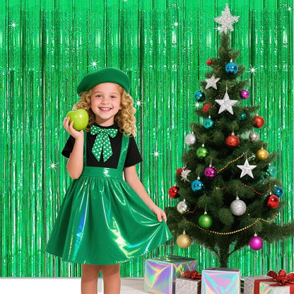 2 Pack Neon Green Birthday Decorations Foil Fringe Curtain Green Streamers for Glow Party Graduation Christmas St. Patrick's Day Streamers Decorations Bachelorette Party Accessories for Women
