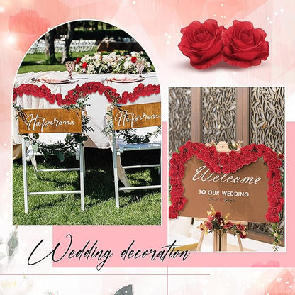 4 Pcs Red Artificial Rose Vine Hanging Faux Flowers Garland for Wedding Anniversary Birthday Party Background Arch Garden Home Wall Room Decor