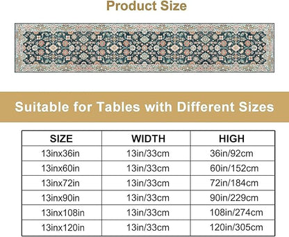 Vintage Boho Floral Table Runner, Rustic Country Farmhouse Blue Teal Red Bohemia Flower Pattern for Home Kitchen Table Decor Dining Coffee Room Party Decor 13x60in