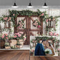 20x10ft Country Wedding Photography Backdrop Floral Rustic Roses Farmhouse Wooden Door Backdrop Pink Flower Birthday Baby Shower Wedding Bridal Party Banner Photo Booth Props Anniversary Background