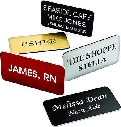 Custom Engraved Name Tag Badges – Personalized Identification with Pin or Magnetic Backing, 1.5 Inches x 3 Inches, White/Blue