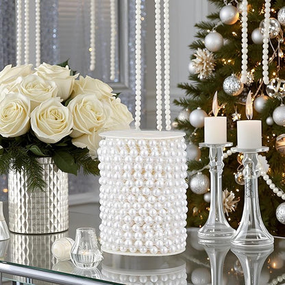 48 Feet Faux Pearl Beads Garland 8mm Craft String Pearls for Wedding Centerpiece Christmas Tree and Flowers Decoration DIY (White)