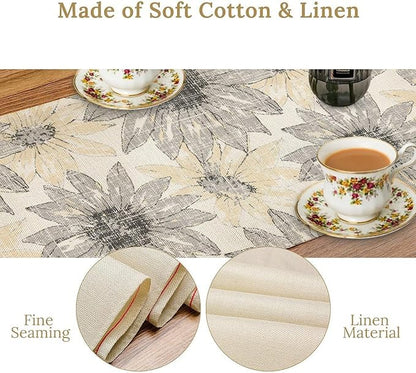 Chrysanthemum Vintage Floral Table Runner, Elegant Grunge Green Sunflower Spring Summer Elegant Pattern Artichokes Flower Table Runner for Party Kitchen Dining Living Room Decor, 13x108 Inch