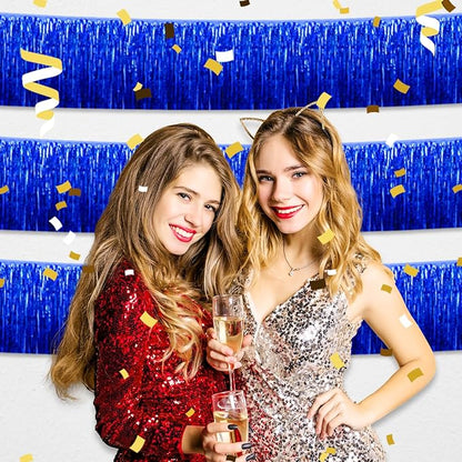 6 Pack 10 Feet Blue Foil Fringe Garland Metallic Tinsel Streamers Banner Wall Hanging Curtain Backdrop for Parade Floats, Birthday, Graduate, Mother's Day, Wedding Party Decoration