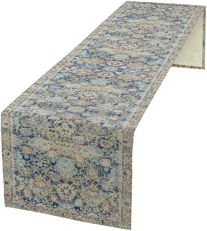 Vintage Boho Floral Table Runner, Rustic Country Farmhouse Blue Yellow Retro Flower Pattern for Home Kitchen Table Decor Dining Coffee Room Party Decor 13x108in