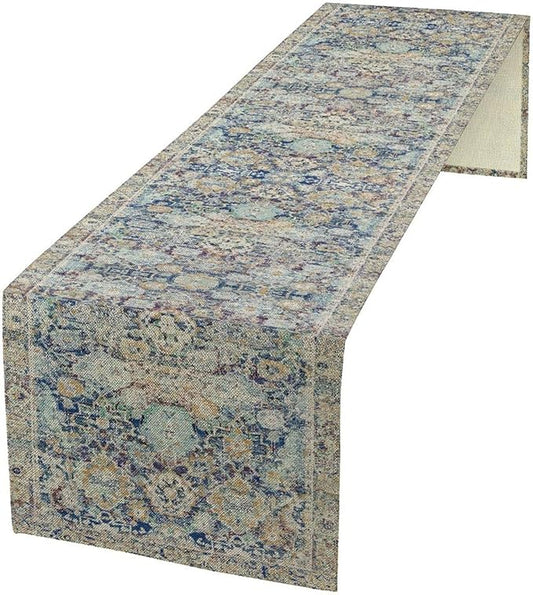 Vintage Boho Floral Table Runner, Rustic Country Farmhouse Blue Yellow Retro Flower Pattern for Home Kitchen Table Decor Dining Coffee Room Party Decor 13x108in