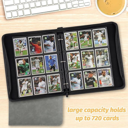 Trading Card Binder, Premium 9 Pocket Card Binder, 720 Double Sided Pocket PU Collection Binder, Collector Album, Card Holder for MTG, TCG, Sports Cards (Marble Grey)