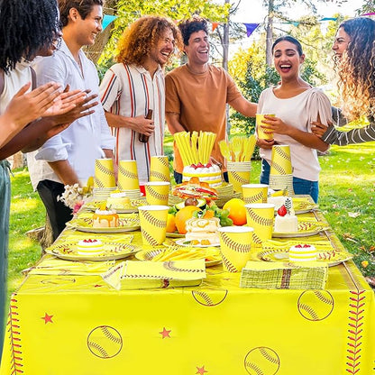 452 Pcs Softball Birthday Party Decorations for 50 Guests, Softball Paper Plates Napkins Cups Tablecloth Cutlery Straws Disposable Tableware Set for Women Men Sports Theme Party Supplies