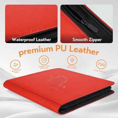 SMYV 12 Pocket Trading Card Binder, Premium PU Cover Card Binder for 720 Cards, Ringless Side Loading Card Collection Album Folders for MTG, TCG, Game Cards & Sports Cards (Red)