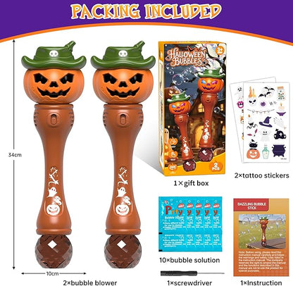 Halloween Bubble Machine Wand for Kids, Light up & Music Pumpkin Bubble Wand-2 Temporary Tattoos and 5 Bubble Solution, Halloween Boo Basket Stuffers for Toddlers Boys & Girls 3 4 5 6 7 8 + Years Old