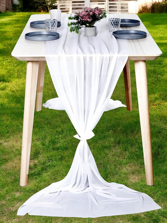 MDS 2 Pack 10ft Chiffon Table Runner 29 x 120 Inches Sheer Wedding Runner Romantic Rustic Table Runner for Wedding Decorations, Birthday Parties, Bridal Shower Party Arch Decor - White