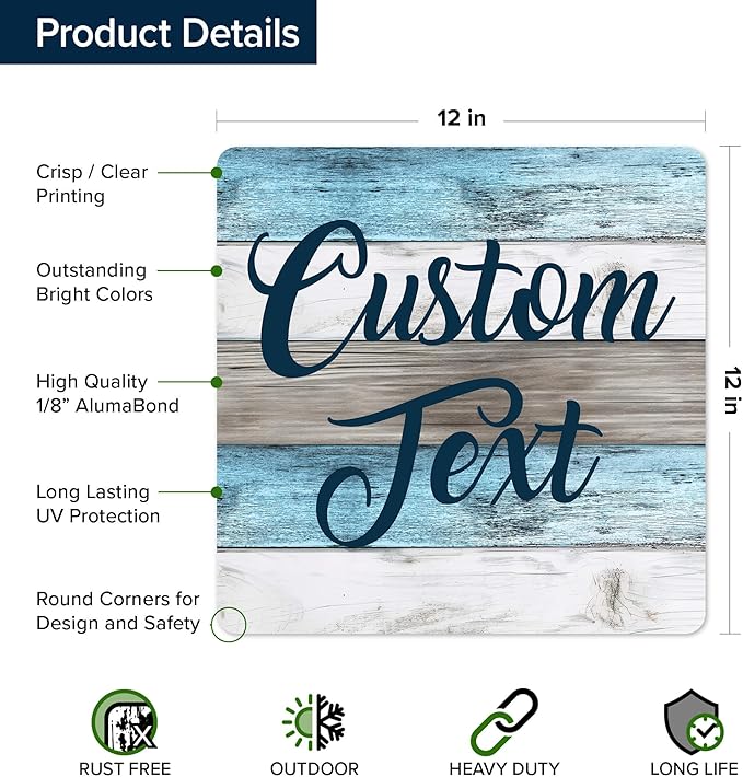 Custom Sign, Custom Street Sign, 11 Font Colors, 13 Font Styles, 4 Hole Options, 22 Sizes, 12x12 Inches, Rust Free DiBound, Fade Resistant, Made in USA by My Sign Center (Coastal)