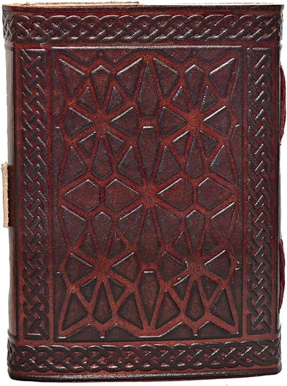 cuero 3 Moon Blue Lapiz Embossed Vintage Leather Journal | 240 Pages of Antique Handmade Deckle Edge Vintage Paper, Leather Sketchbook, Drawing Journal, Great Gift (6 inch by 8 inch, brown)