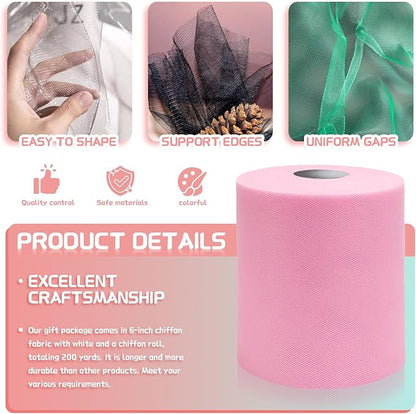 6" x 200 Yards Light Pink Tulle Fabric Rolls, Pink Spool Tulle Ribbon for DIY Tutu Skirt Wedding Decoration Baby Shower Birthday Party Backdrop Gift Wrapping Bow Craft Supplies
