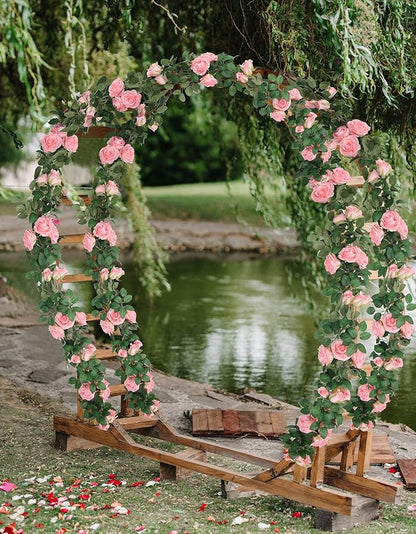 U'Artlines 3 Pack Artificial Pink Rose Vines Floral Garlands Total 19.5 Ft Fake Vine Silk Flower Garland for Indoor Outdoor Home Wedding Arch Garden Wall Decoration