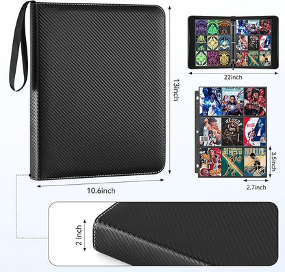 9 Pocket Card Binder, 900 Double Sided Pockets, PU Collection Binder for MTG, TCG, Sports Cards, Black (Carbon Black)