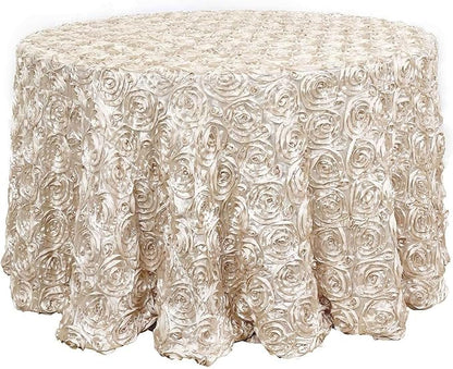 Efavormart 120" Beige Grandiose 3D Rosette Satin Round Tablecloth for Wedding Party Event Decoration