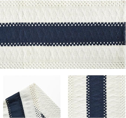Artoid Mode Dark Blue Farmhouse Rustic Table Runner, Seasonal Holiday Hollow Kitchen Dining Table Decoration for Home Party Decor 12x72 Inch