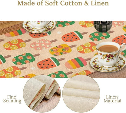 Summer Popsicles Table Runner, Colorful Cute Ice Cream Childish Seasonal Dinner Runner for Party Holiday Home Kitchen Dining Table Decor 13"x108"