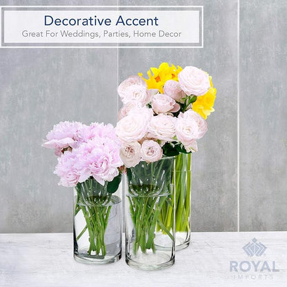 Royal Imports Glass Cylinder Flower Centerpiece Vases Set of 3 - Hurricane Candle Holder Pillar, Floating, Tealights - Use for Floral, Wedding, Home Decor, Holiday Includes 3 Floating Candles