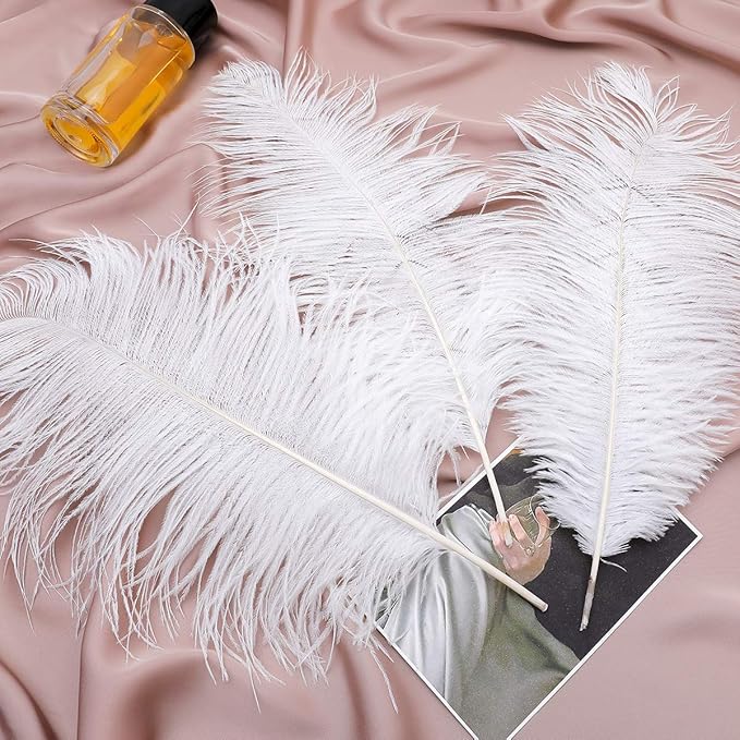 Ballinger Large White Ostrich Feathers - 24Pcs 12-14inch Large Feathers for Vase,Party Centerpieces,Wedding and Home Decor