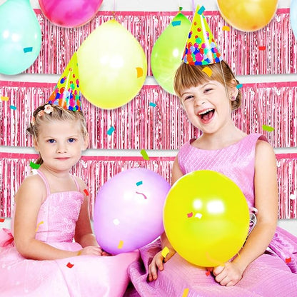 6 Pack 10 Feet Pink Foil Fringe Garland Metallic Tinsel Streamers Banner Wall Hanging Curtain Backdrop for Parade Floats, Birthday, Graduate, Mother's Day, Wedding Party Decoration