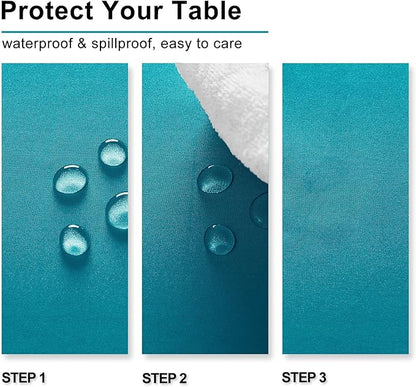 Hiasan Rectangle Tablecloth - Waterproof Wrinkle Resistant and Spillproof Washable Fabric Table Cloth for Dining Room Kitchen, Turquoise, 60 x 120 Inch