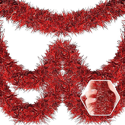 50 Feet Christmas Foil Fringe Banner Metallic Tassle Garland Metallic Backdrop Parade Floats Shiny Hanging Ceiling, Valentine's, Wedding, New Year Party Decorations(2" x 50', Red)