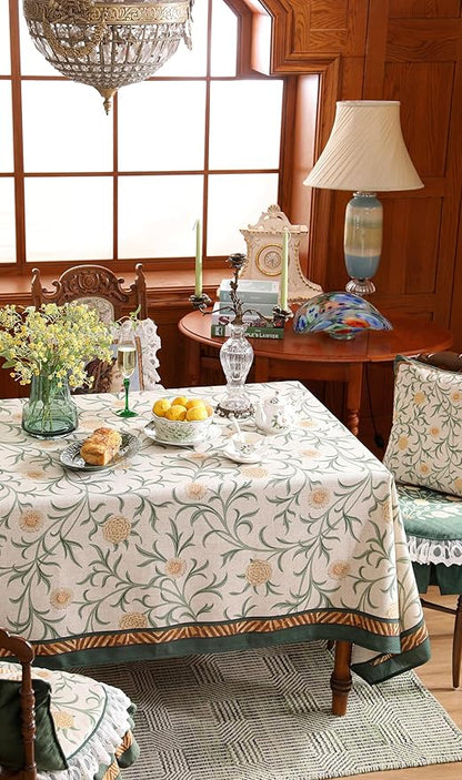 patdrea Designer French Linen Table Cloth for Rectangle Table,Vintage Fall Decorative Tablecloth,Floral Decoration Cover for Kitchen Dining Christmas,Tea Party,Thanksgiving,63"x102"-Littledaisy