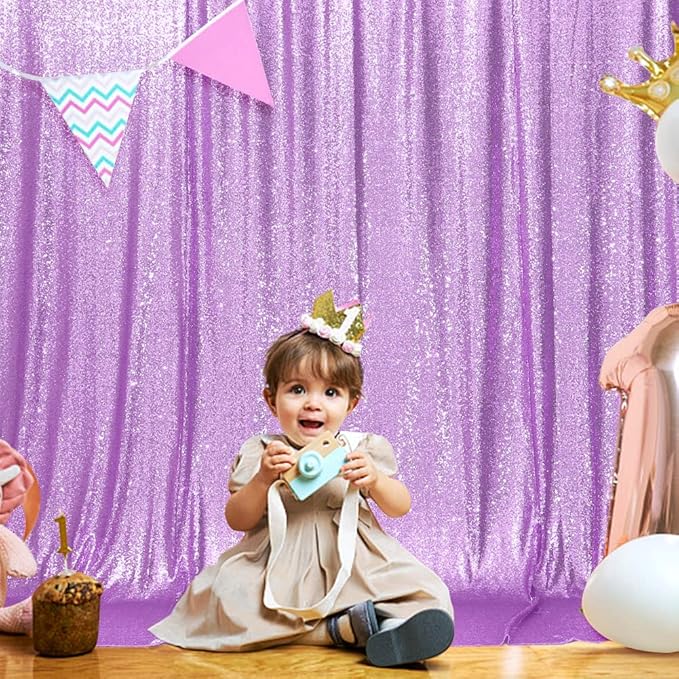 SquarePie Sequin Backdrop Curtain Not See Through Thick Glitter Background for Party 6FT x 6FT Lavender