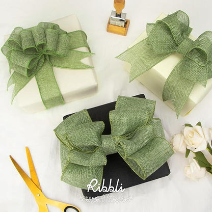 Ribbli Sage Green Burlap Wired Ribbon, 2-1/2” Inch x Continuous 20 Yard, Spring Moss Wired Ribbon for Wreaths,Big Bows,Tree Decoration,Outdoor Decoration