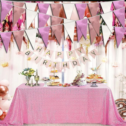 40M/130FT Rose-Gold Pink Triangle Pennant Banner Flag Metallic Fabric Bunting Garland for Christmas Graduation Wedding Engagement Anniversary Bachelorette Birthday Bridal Shower Hen Party Supplies