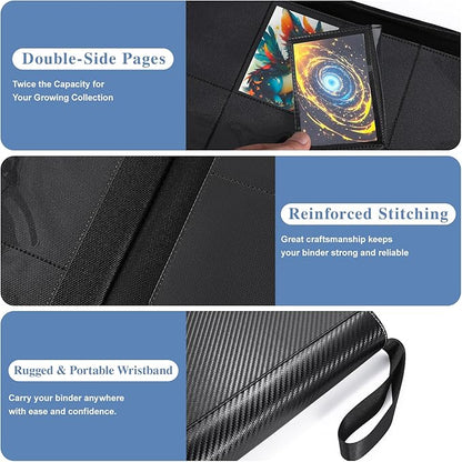 Trading Card Binder 16 Pocket with Display Window, 1024 Cards Capacity Card Binder, Waterproof PU Leather Photocard Baseball Card Binder for MTG, TCG, Sports Cards, Black