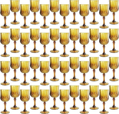 Plastic Wine Glasses，Plastic Goblets Vintage Style Cordial Drinking Glasses for Wedding Reception, Grand Event Party Supplies (48, Amber)