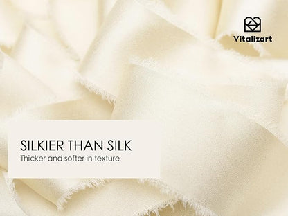Vitalizart Silk Like Satin Ribbon 1 inch x 30 Yard Ivory White Handmade Frayed Ribbons for Gift Wrapping Baby Shower Wedding Bridal Bouquets Holiday Decor
