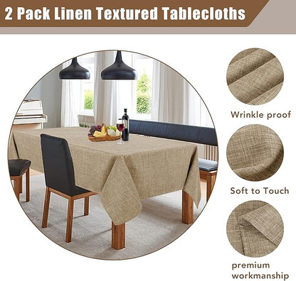 Fitable Linen Textured Tablecloths 2 Pack, Faux Burlap Rectangle Table Clothes for 6 Foot Tables, Flax Holiday Table Covers for Kitchen Dining, Outdoor Picnic, Farmhouse (Khaki, 54 x 108 Inch)