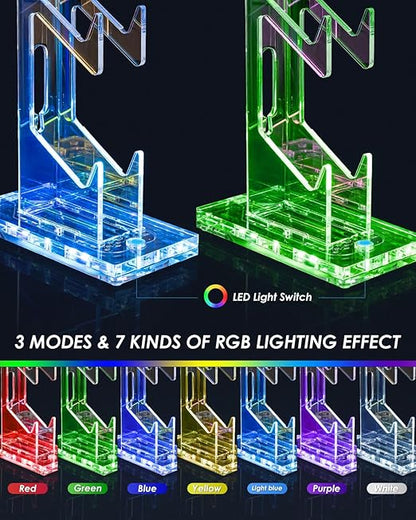 OAPRIRE Headset and Controller Stand with Lights, 2 Tier Acrylic Game Controller Holder, Controller and Headset Stand for Desktop,Universal Design Compatible with PS5/PS4/XBOX/SWITCH (Clear)