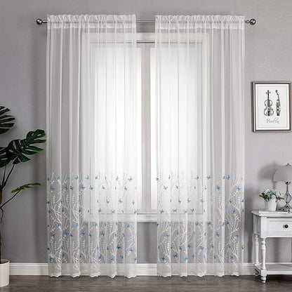 VISIONTEX White Sheer Voile Curtains, Decorative White Embossed Drip Rod Pocket Window Drapes for Home Kitchen, Living Room and Bedroom 54 x 63 Inch, Set of 2 Curtain Panels