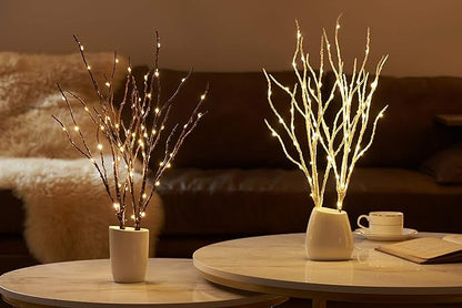 Hairui Lighted Birch Branches 18IN 70 White Willow LED Battery Operated with Timer Twig Lights for Summer Christmas Wedding Decoration Indoor Outdoor(Vase Excluded)